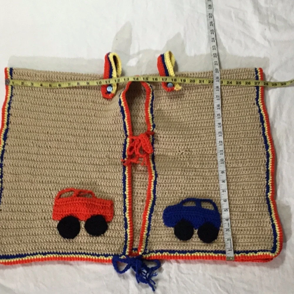 Handmade Kids Crochet Car Vest - Red and Blue
